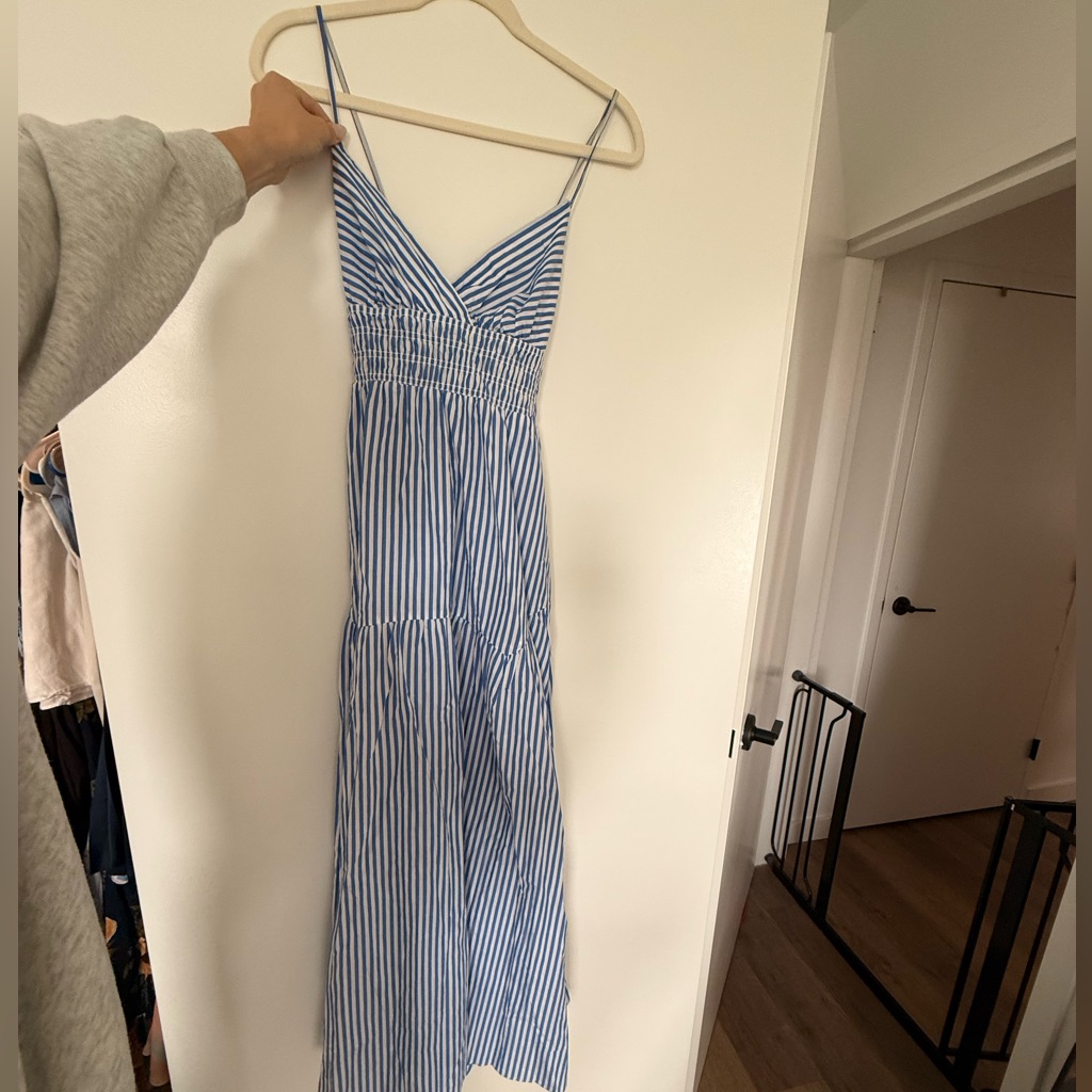 Blue & White Striped Spaghetti Strap Maxi Dress From Madewell, Broken Strap